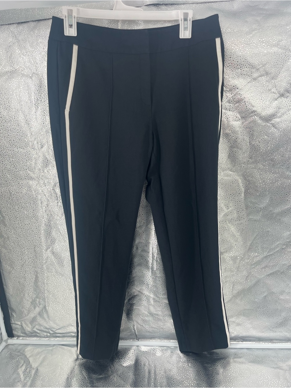 Karen Millen Black Tuxedo Trousers White Side Stripe Tailored Pants PV104⁠ Sz8 M